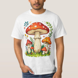 Camiseta Cogumelos selvagens e flores na natureza da flores