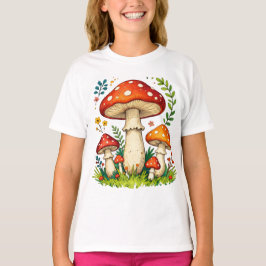 Camiseta Cogumelos selvagens e flores na natureza da flores