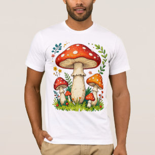 Camiseta Cogumelos selvagens e flores na natureza da flores