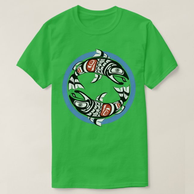 Camiseta Coho Yin Yang, Costa do Salmão Duplo do Noroeste d (Frente do Design)