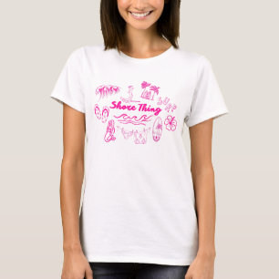 Camiseta Coisa da Praia Doodles de Surf Quentes Rosa