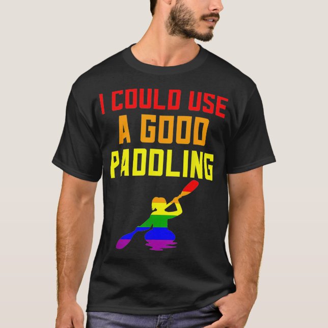Camiseta Coisa de orgulho gay LGBTQ Arco-Íris Kayak Eu Prec (Frente)
