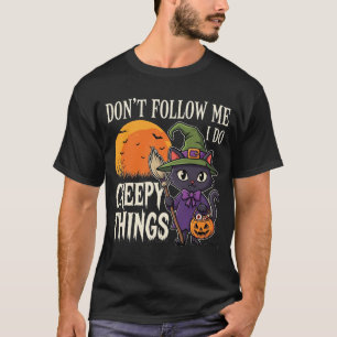 Camiseta Coisas Assustadoras Gato de Halloween Bruxa Design