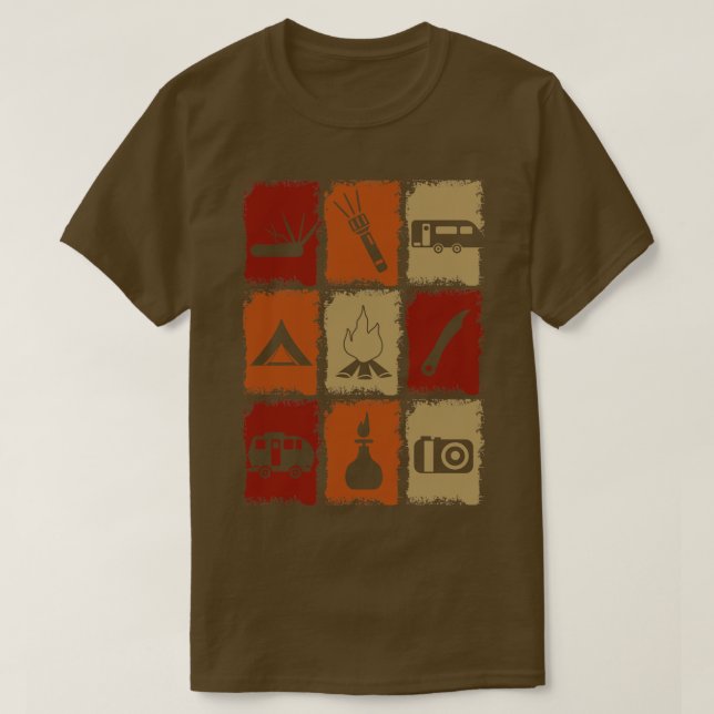 Camiseta Coisas de acampamento retrô 2 (Frente do Design)