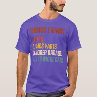 Camiseta Coisas que eu quero Peças de carro Garagem maior M