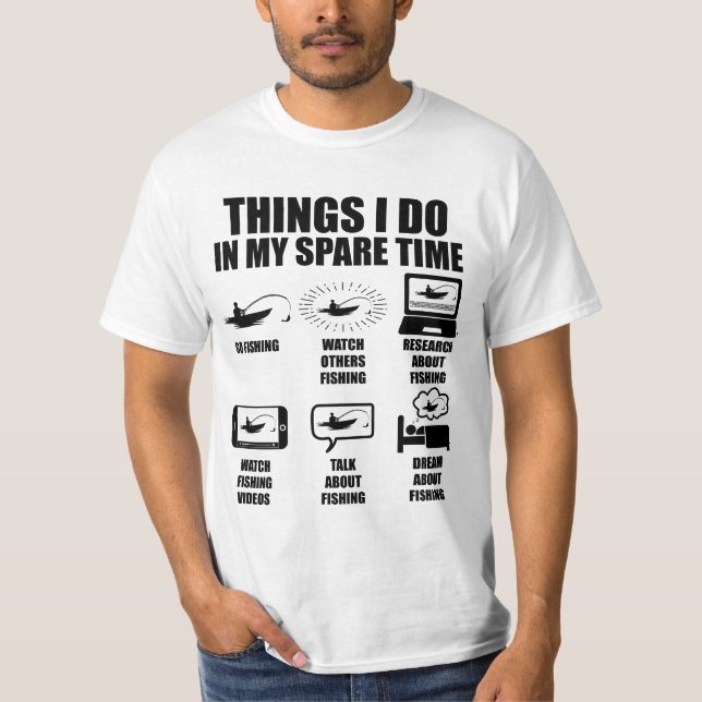 Camiseta Coisas que faço no meu tempo livre para pescar (Frente)