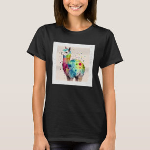 Camiseta Col Ilustração de Llama Arco-íris Fofo com Salpico