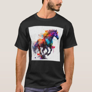 Camiseta Col ilustração de salpico de tinta de cavalo arco-