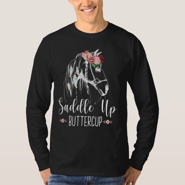 Camiseta Cola Acima Borboleta Cavalo Andando Rodeio (Frente)