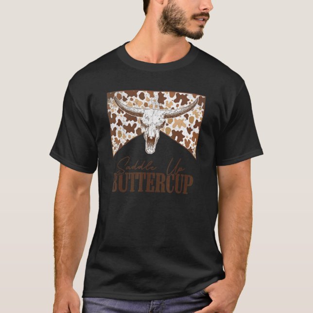 Camiseta Cola Para Cima ButterCup Touro-Leopard Touro Cou O (Frente)