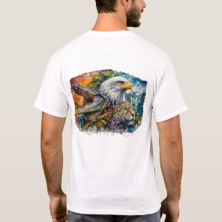 Camiseta Colagem Artística de Predadores Selvagens - Águia,
