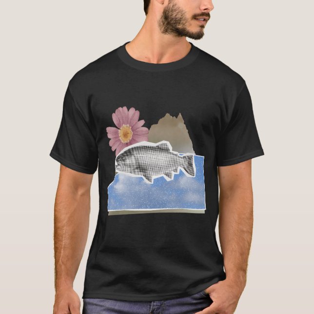 Camiseta Colagem Botânica de Peixe em Jornal (Frente)