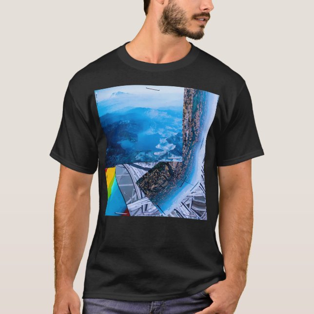 Camiseta Colagem Cidade Montanha Longo (Frente)