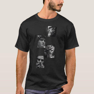Camiseta Colagem Clássica de Esculturas de Mármore - Preto