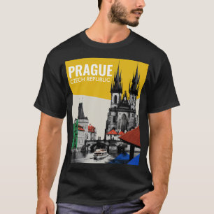 Camiseta Colagem da Silhueta do Centro Histórico de Praga,