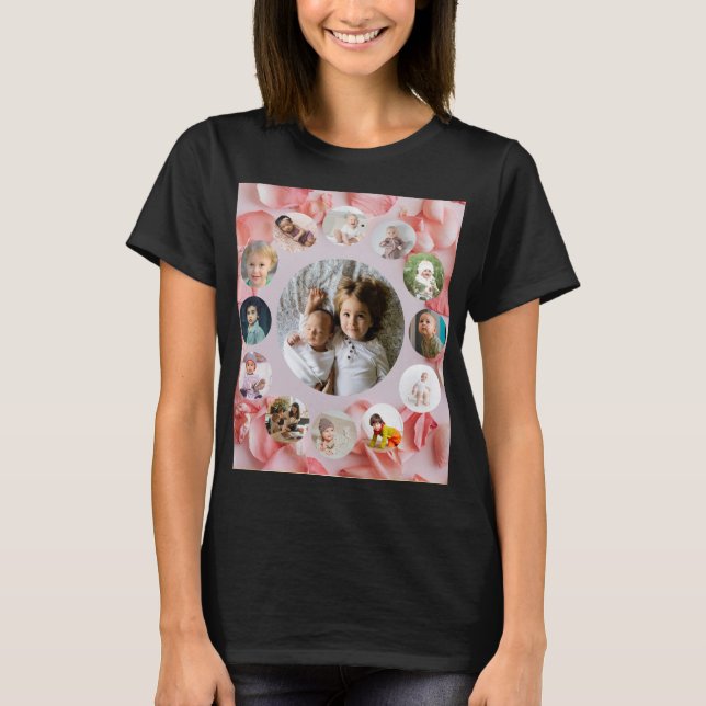Camiseta Colagem de 13 Fotos Nome Personalizado rosy (Frente)