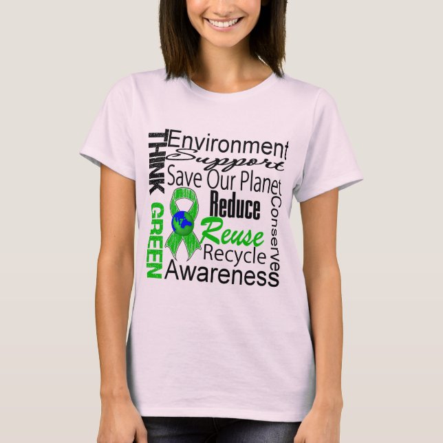 Camiseta Colagem de Ambiente de pense verde (Frente)