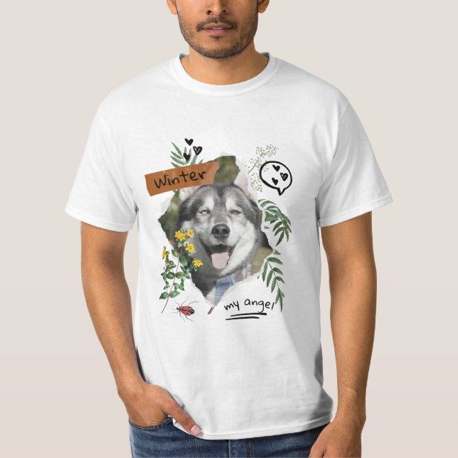 Camiseta Colagem de animais de companhia e flores escalável (Frente)