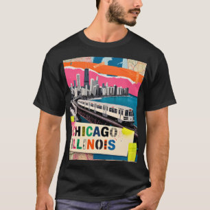 Camiseta Colagem de Arte Pop de Viagem Retro do Trem da Sil
