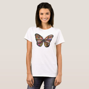 Camiseta Colagem de Borboleta Linda Arte Gráfica