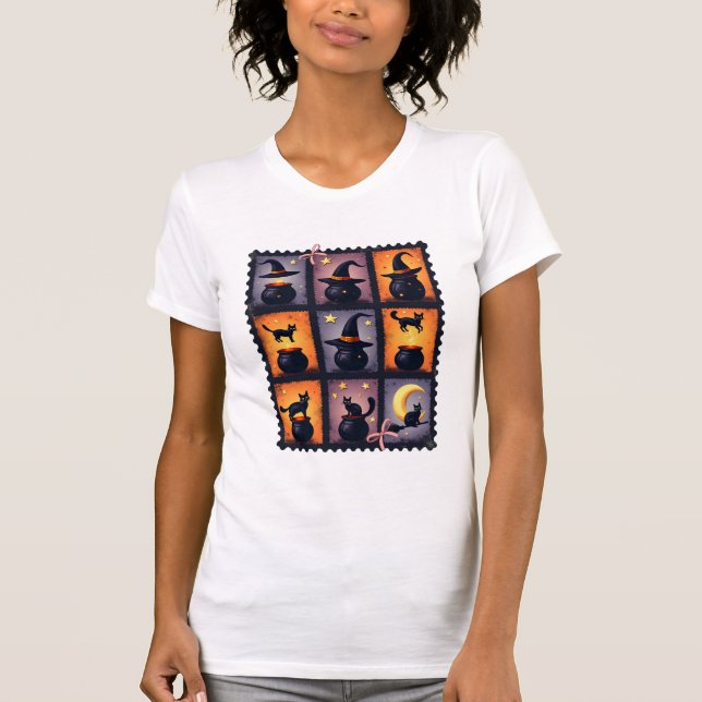 Camiseta Colagem de Carimbo do Halloween - T-Shirt (Frente)