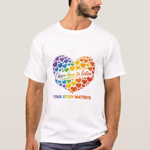 Camiseta Colagem de coração vibrante em arco-íris com escri