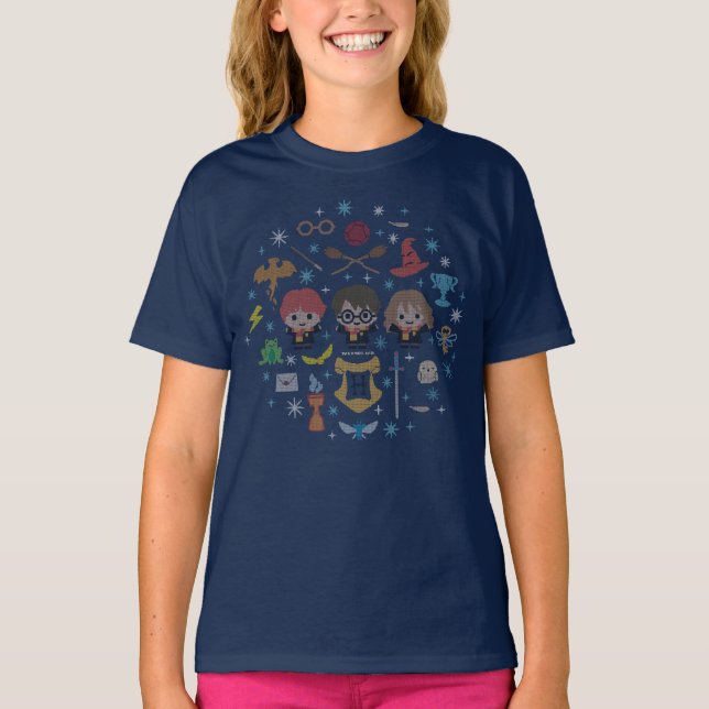 Camiseta Colagem de Cruzeta do Cartoon Harry Potter (Frente)