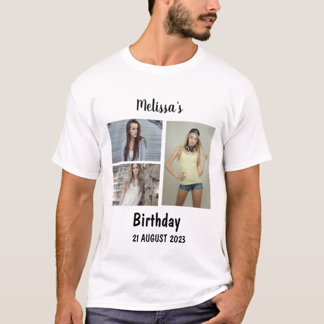 Camiseta Colagem de Fotografias de Aniversário Personalizad (Frente)