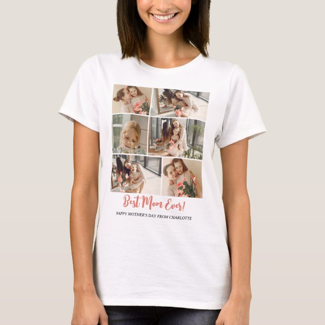 Camiseta Colagem de Fotografias de Dia de as mães Moderno E (Frente)