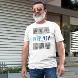 Camiseta Colagem de Fotografias de Poppop Moderno<br><div class="desc">t-shirt moderna do avô,  com 6 fotografias da família para que você substitua pela sua,  o ditado "nós te amamos" numa letra elegante,  o título "POPPOP" numa letra de serifa azul-tenda,  e os nomes das crianças.</div>