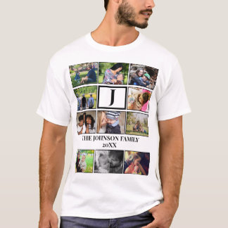 Camiseta Colagem de Fotografias do Monograma 11 da Família 
