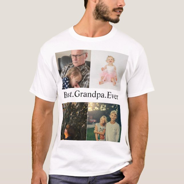 Camiseta Colagem de Fotografias Personalizada 4 Melhor Avô  (Frente)