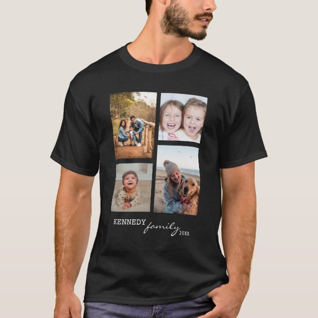 Camiseta Colagem de Fotografias Personalizada 4 Preto (Frente)