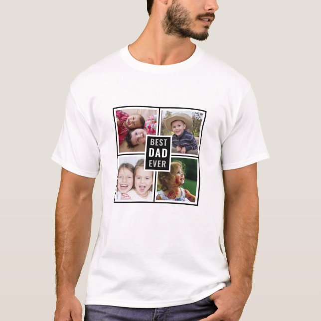 Camiseta Colagem de Fotografias Personalizada do Melhor Pai (Frente)
