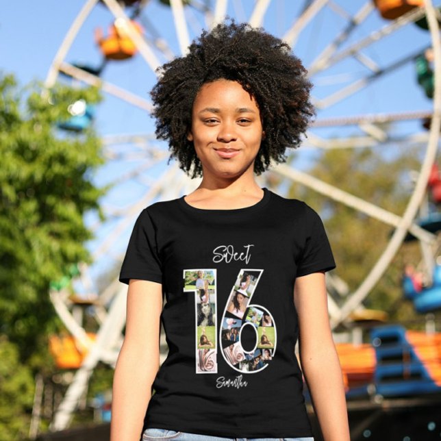Camiseta Colagem de Fotos 16 White Girly Sweet de Aniversár (Criador carregado)