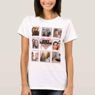 Camiseta Colagem de Fotos BFF Moderna Rosa Dourado Coraçã