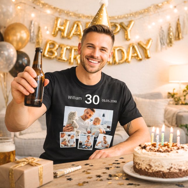 Camiseta Colagem de fotos com nome de aniversário (Criador carregado)