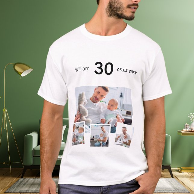 Camiseta Colagem de fotos com nome de aniversário (Criador carregado)