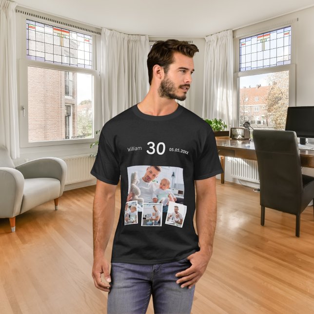 Camiseta Colagem de fotos com nome de aniversário (Criador carregado)