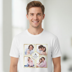Camiseta Colagem de Fotos da Família 4 Fotos Folha Dourada