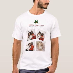 Camiseta Colagem de Fotos da Família Floral de Natal Elegan