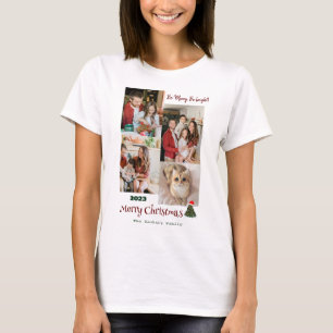 Camiseta Colagem de Fotos da Família Natal Moderna Elegante