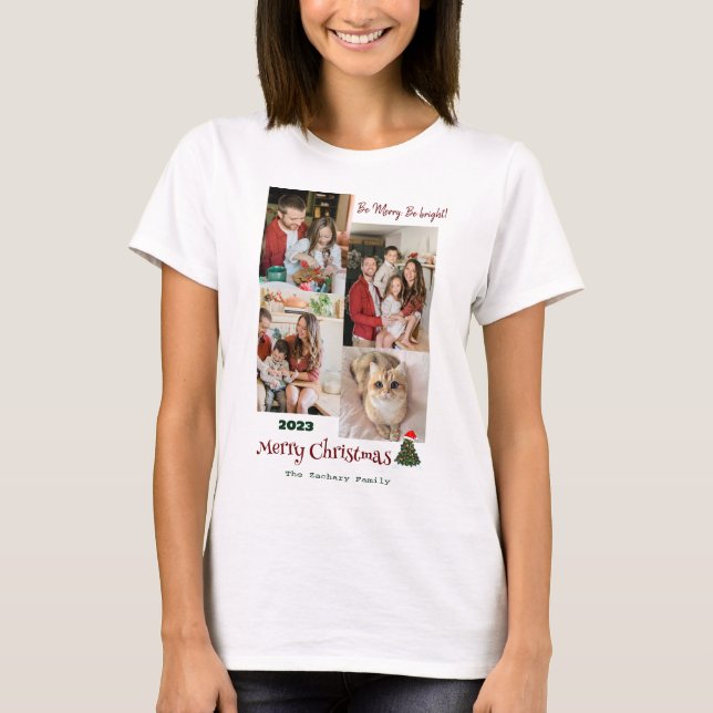 Camiseta Colagem de Fotos da Família Natal Moderna Elegante (Frente)