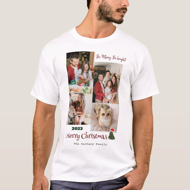 Camiseta Colagem de Fotos da Família Natal Moderna Elegante (Frente)