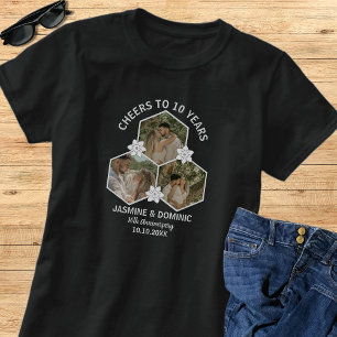Camiseta Colagem de Fotos de 10º Aniversário Elegante Moder