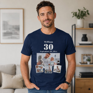 Camiseta Colagem de fotos de aniversário nome idade azul