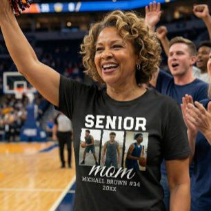 Camiseta Colagem de Fotos de Basquete da Mãe Sênior Nome Pe