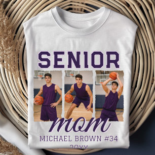 Camiseta Colagem de Fotos de Basquete da Mãe Sênior Nome Pe
