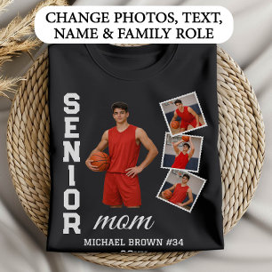Camiseta Colagem de Fotos de Basquete da Mãe Sênior Nome Pe