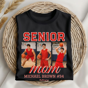Camiseta Colagem de Fotos de Basquete da Mamãe Senior Nome